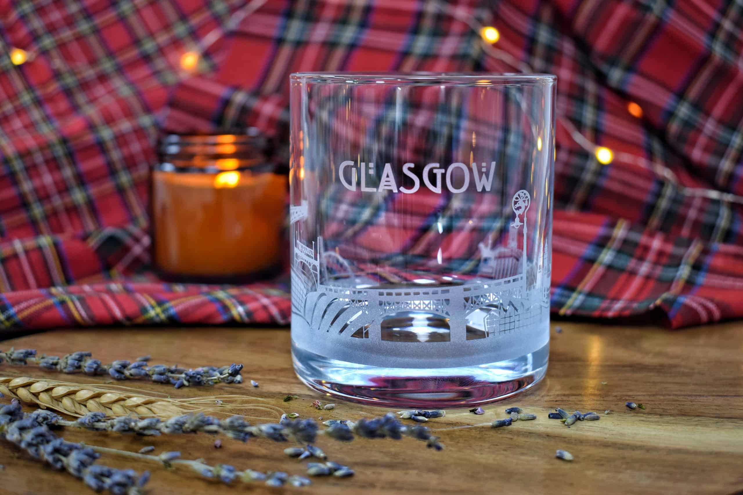 Glencairn Glasgow skyline bicchiere da whisky con vetro inciso e scatola di presentazione 17 cl 