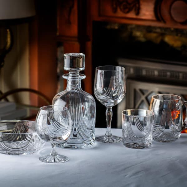 Montrose collection produced by Glencairn, All crystal glassware with wrap around cut designs.