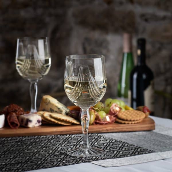 Montrose Wine Goblet set of 2, Cut crystal showing wrap around designs.