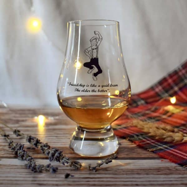 Glencairn Crystal Featuring Granpaw Broon himself and inscribed with "<em>Friendship is like a guid dram, the older the better</em>" this glass is the perfect gift for whisky fans, supplied in a bespoke Broons gift carton.