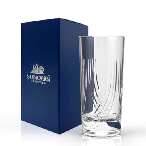 Glencairn Crystal Have you been looking for an English gift for someone special? This crystal tumbler features a picturesque England skyline design wrapped around the glass, featuring various well-known English landmarks. It can be used for any beverage from water to whisky and is supplied in a premium windowed carton, perfect for gifting.