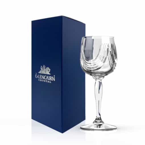 Glencairn Crystal If you are in need of a beautiful wine goblet then look no further than the Montrose Wine Goblet. Our beautiful hand cut Montrose suite features sweeping cuts on the glassware inspired by the folds of the Scottish kilt. With a great nod to our cultural heritage, the Montrose Wine Goblet is made from high-quality cut crystal and supplied in a luxurious navy gift box lined with navy satin, ready for gifting. Upgrade to the <a href="https://glencairn.co.uk/product/montrose-wine-gift-set-of-6/">wine goblet gift set of six</a> for special occasions.
