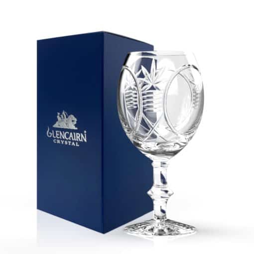 Glencairn Crystal If you are in need of a beautiful wine goblet then look no further than the Montrose Wine Goblet. Our beautiful hand cut Montrose suite features sweeping cuts on the glassware inspired by the folds of the Scottish kilt. With a great nod to our cultural heritage, the Montrose Wine Goblet is made from high-quality cut crystal and supplied in a luxurious navy gift box lined with navy satin, ready for gifting. Upgrade to the <a href="https://glencairn.co.uk/product/montrose-wine-gift-set-of-6/">wine goblet gift set of six</a> for special occasions.