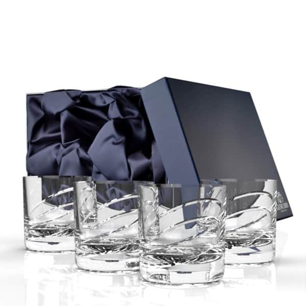 Glencairn Crystal Inspired by Glasgow City's urban regeneration, the Glasgow collection features an exceptionally modern cut on traditional glassware. The tumbler glass is perfect for your favourite whisky with room for water, mixers and ice cubes. The four glasses are supplied in a luxurious navy gift box lined with navy satin, or why not upgrade to a <a href="https://glencairn.co.uk/product/montrose-whisky-gift-set-of-6/">gift set of six tumblers</a> for extra special occasions.